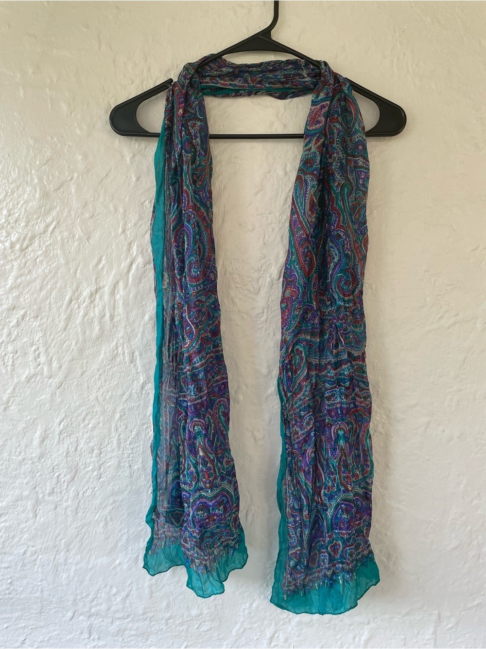 Multicoloured 100% pure silk boho hippie peasant paisley print scarf 30”x18”